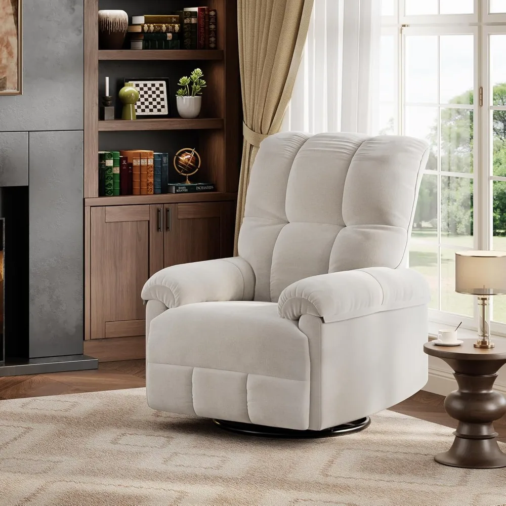 

Manual Recliner Chair, 360° Swivel Rocker Glider Recliner with Padded Armrests, Modern Chenille Upholstered Reclining