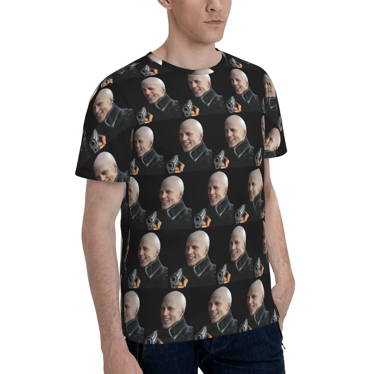 Bald Vergil Pointing A Gun - Blursed Devil May Cry Funny Face Meme T-Shirt for Men Cotton T Shirts Men's Tees Short Clothes Tops