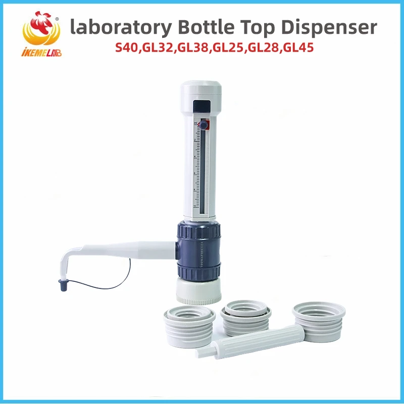 IKEME Bottle Top Dispenser 0.5-50ml Lab Liquid Handling Adjustable Large-Autoclavable Volume Lab Equipment Bottle Top Dispenser