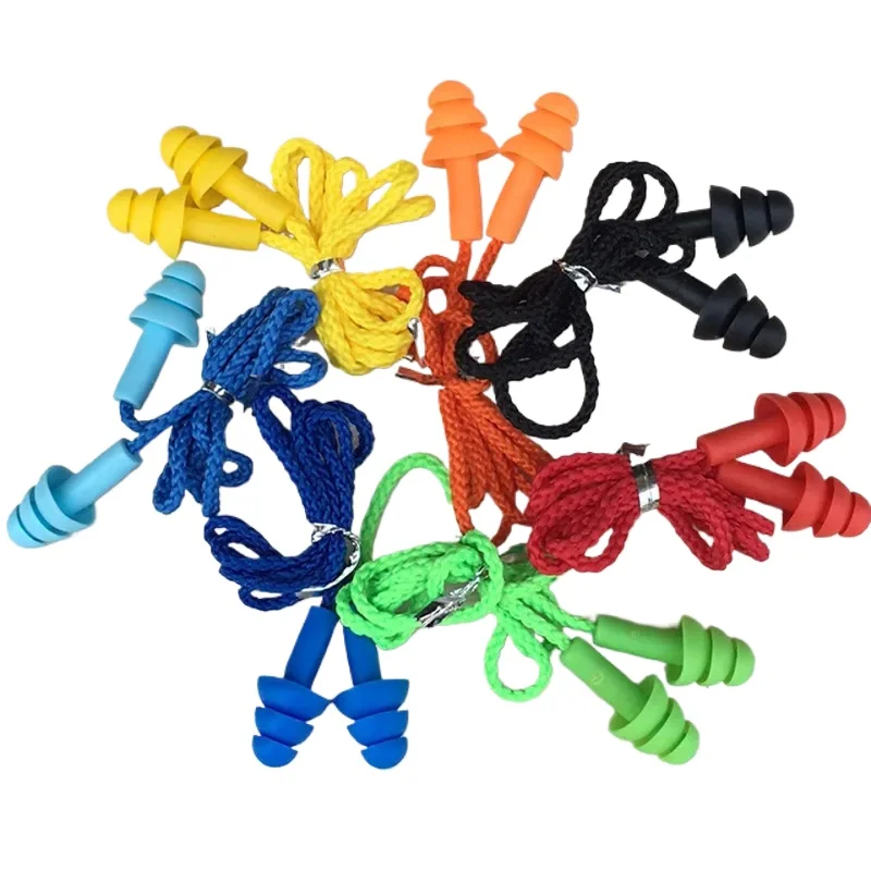 1 Box Soft Anti-Noise Ear Plug with Lanyard Rope Waterproof Swimming Silicone Earplugs for Diving Travel Airplane Earplug