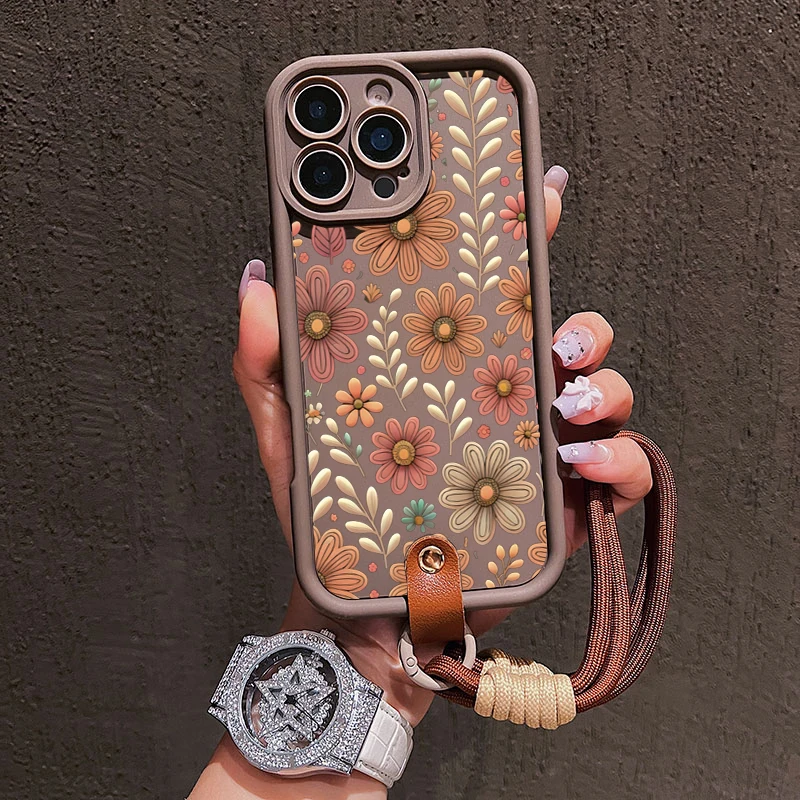 Etui na telefon z uroczym nadrukiem kwiatów, smyczą i sznurkiem do iPhone’a 17 16 15 14 13 12 11 Pro Max 16E…