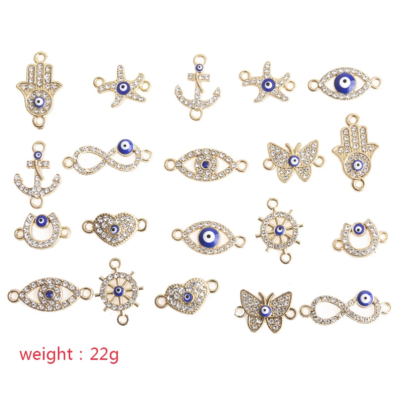 HEYUYAO 20pcs/lot Gold Color Multi-style Rhinestones Crystal Eyes Charms Pendant DIY Bracelet Necklace for Jewelry Accessories