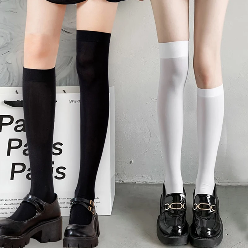 Lolita Ladies Girls Warm Student Girls Cosplay Socks Sexy Black White Soild Color Long Sock Women Over Knee Thigh High Stockings