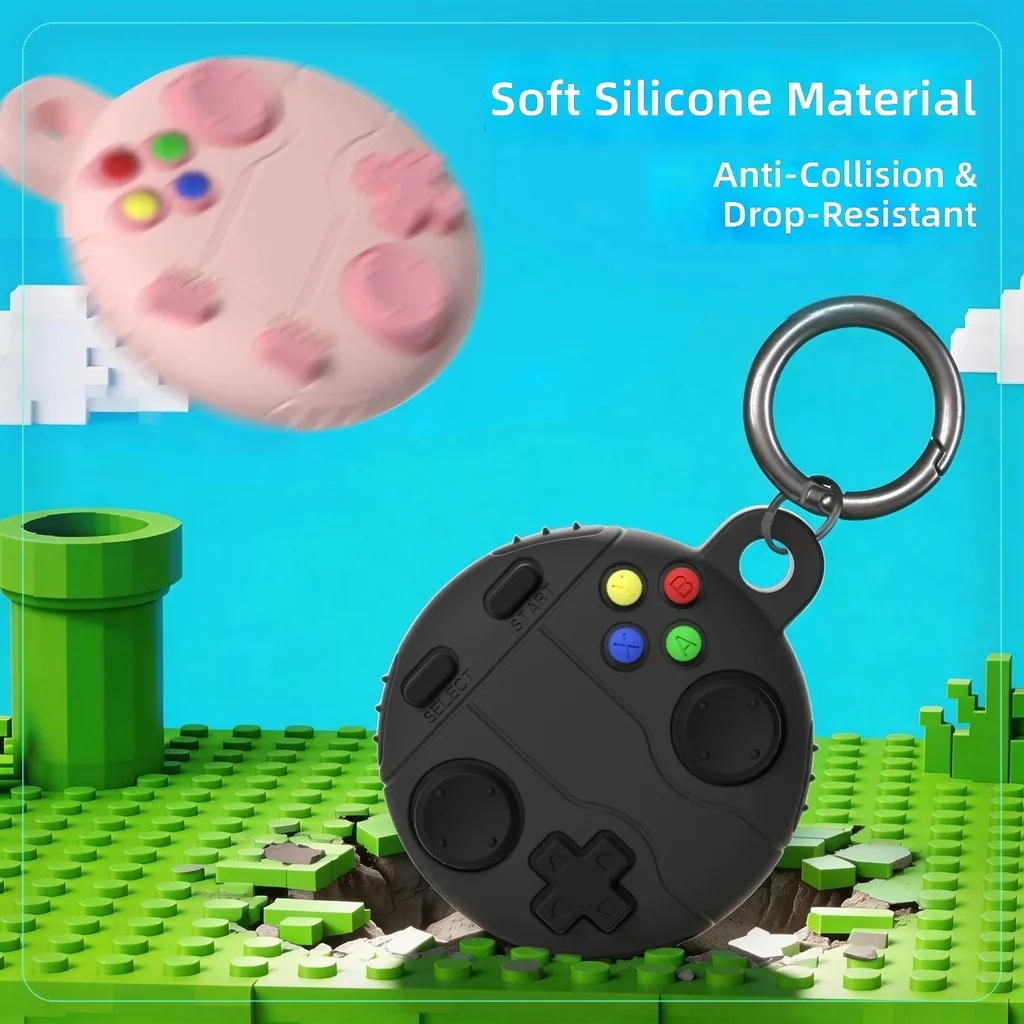 Compatible with Apple Airtag Case Cute Game Console Style Liquid Silicone Protective Cover with Keyring Anti Lost
