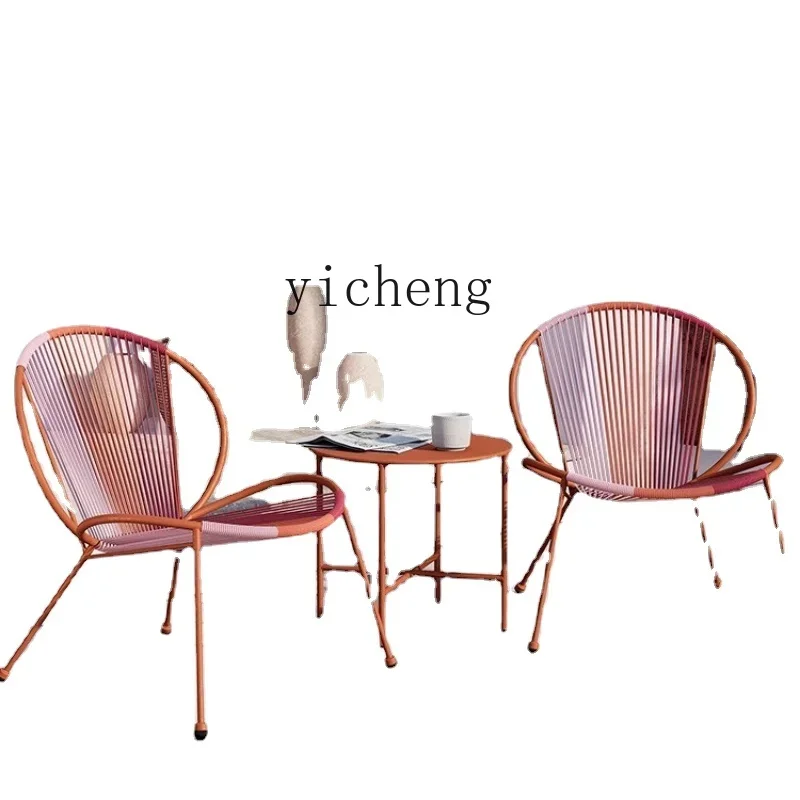 ZZf Casual Small Table-Chair Set Rattan Chair Three-Piece Set Internet Celebrity Outdoor