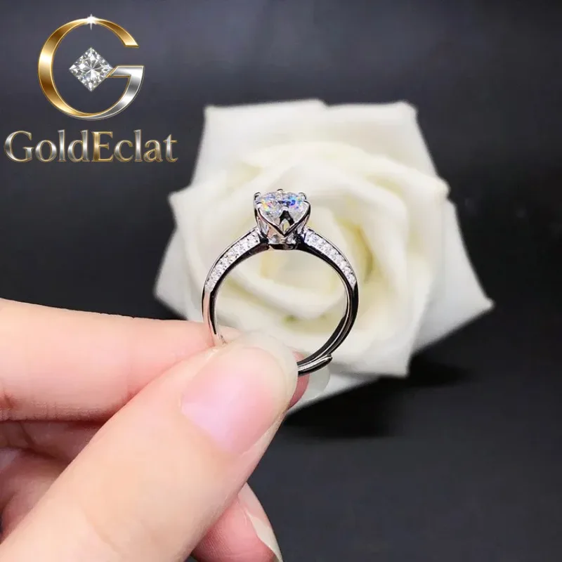 

Кольцо GoldEclat из цельного белого золота 14K (AU585) и платины PT950 с муассанитом, регулируемое, с бриллиантом в один карат, для предложения руки и сердца