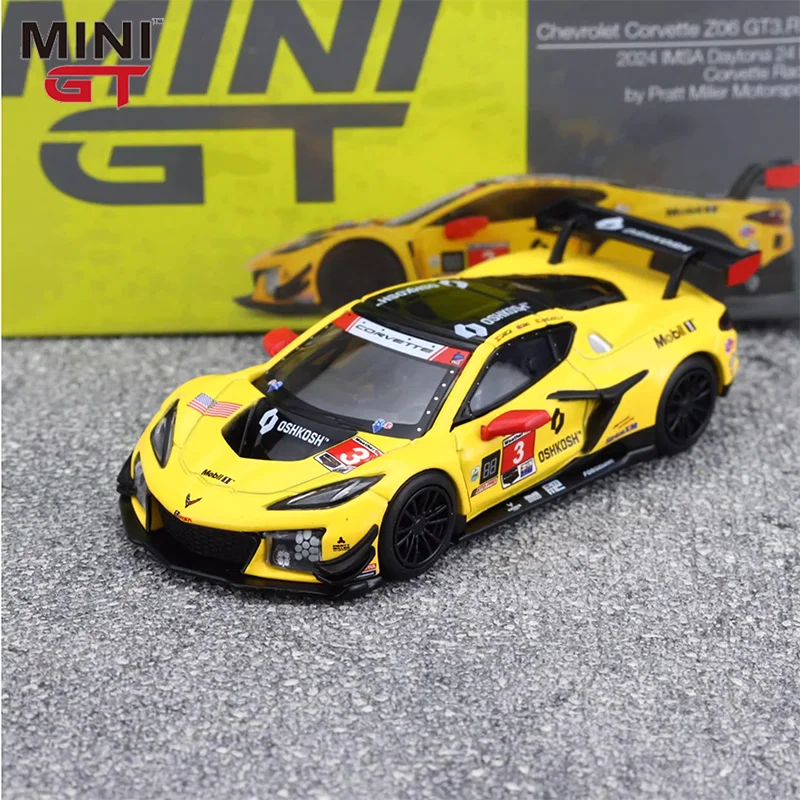 Minigt 854 1:64 Chevrolet Corvette Z06 Gt3. R. # 3 Żółte Symulacje Stop Miniaturowy Model Samochodu Odlewany Ciśnieniowo Zabawka Dla Dzieci Na Zamówienie Prezent