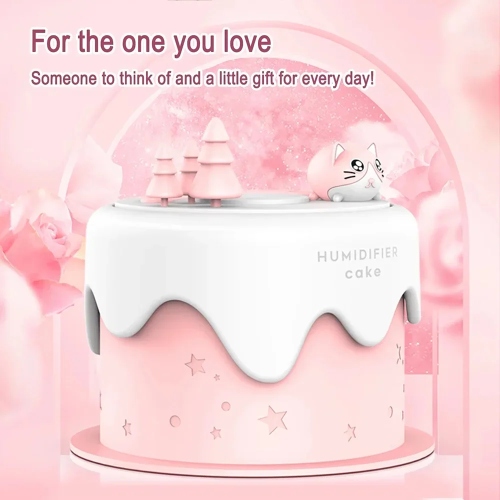 

300ml Cake Shape Humidifier Silent Fog Volume Humidifier Capacity Humidifier with Colorful Lights Home Office BedroomUSB