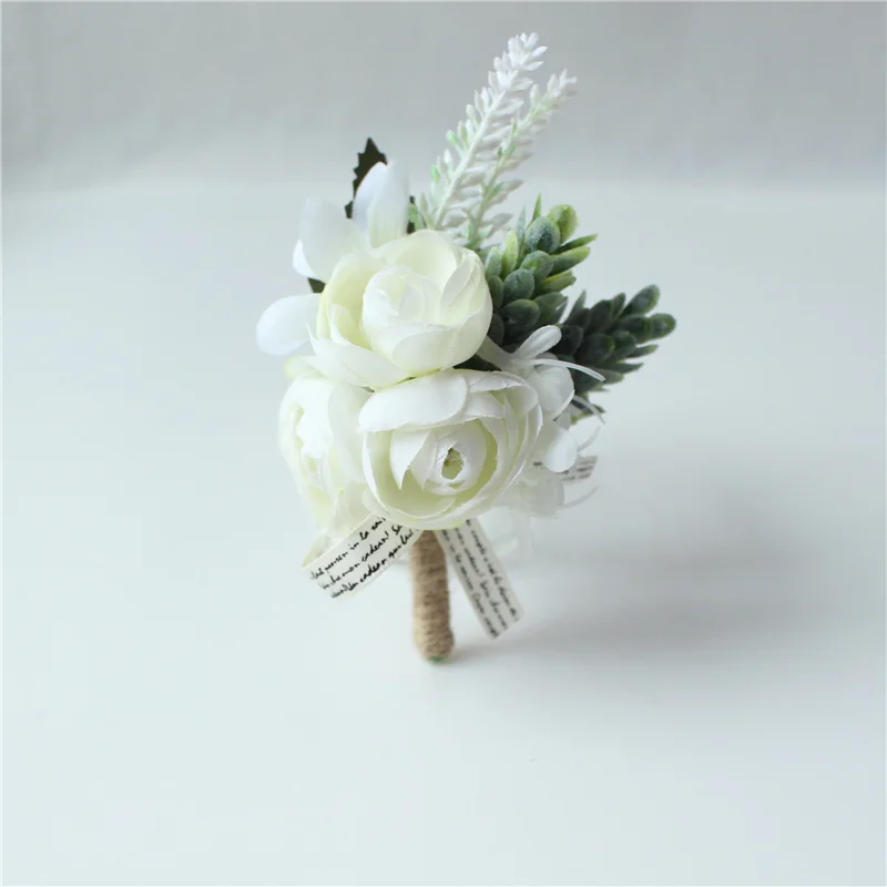 Corsage masculino casamento rústico boutonniere branco nupcial pulso corsage dama de honra padrinhos festa reunião decorações pessoais