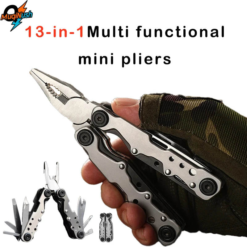 

MuqiNush 13 In 1 Multifunctional Mini Pliers With Foldable Pockets And Portable Knives For Camping Outdoor Survival Emergency