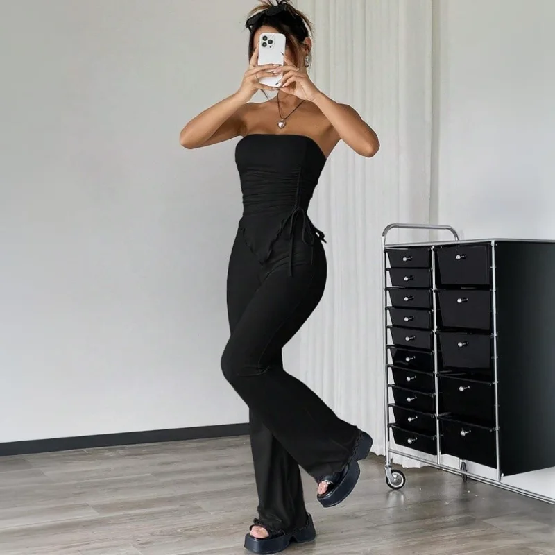 Sexy Street Fashion Women's Set Spring Summer New Style Tube Top Long Pants Two Piece Suit Casual Style Polyester Fiber