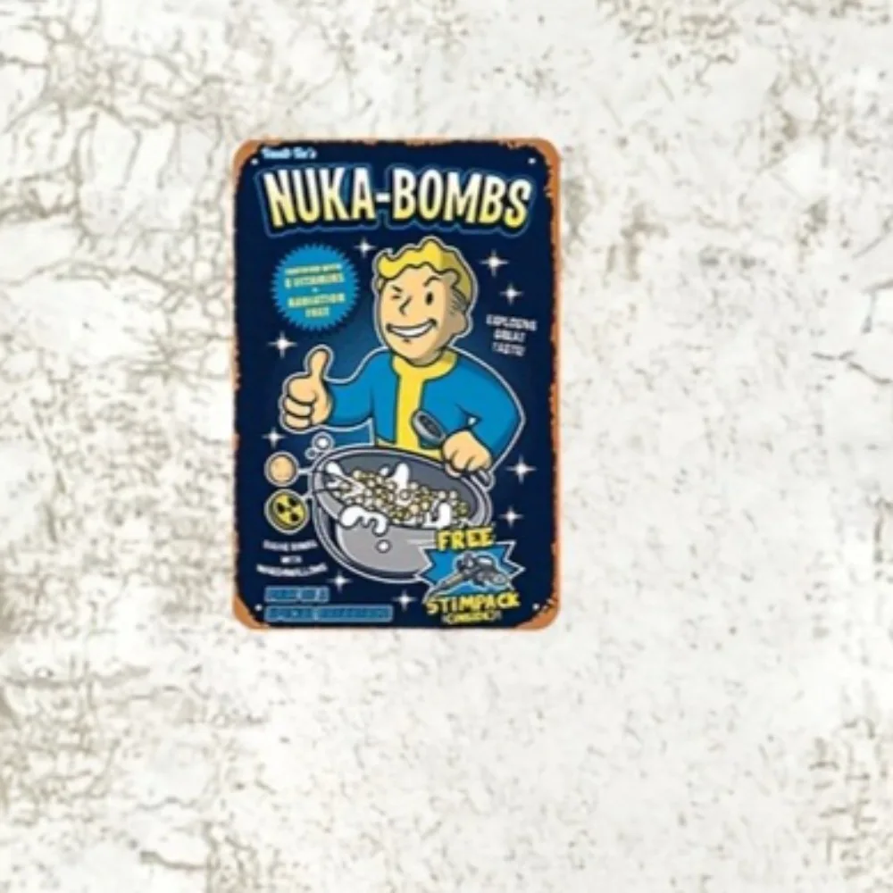 Vault-Tec Nuka-Bombs Metal Wall Sign - Retro Gaming Themed Tinplate Decor, Pre-Drilled Holes, Waterproof & Weather Resistant