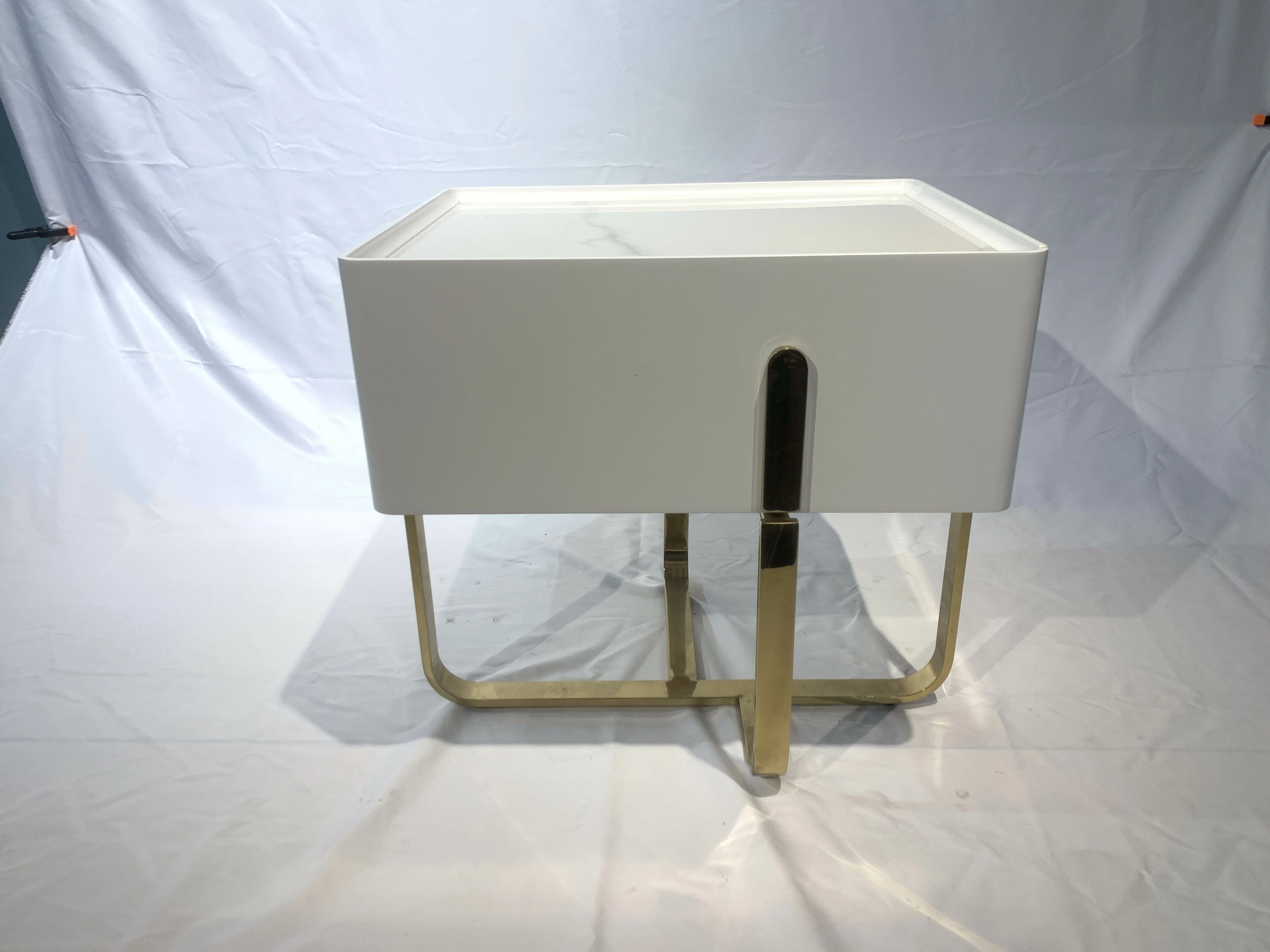 *☆ Italian Style Modern Nightstand Luxury Minimalism Wooden Bed Side Table With Glass Top Steel Leg For Bedroom Or Apartment