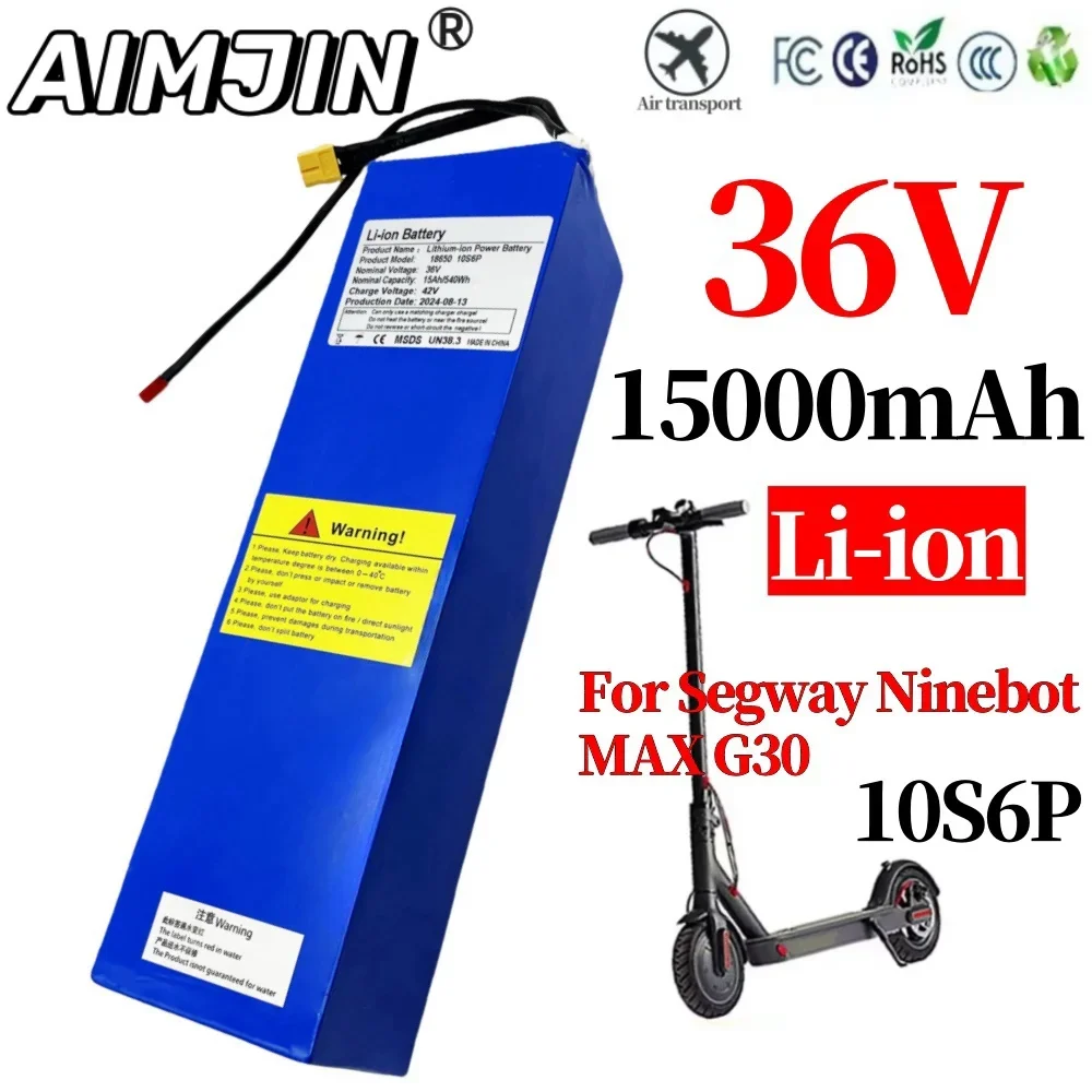 

10S6P Lithium 18650 36V 15000mAh/15Ah Rechargeable Battery For Segway Ninebot MAX G30 Electric Scooter Special Battery