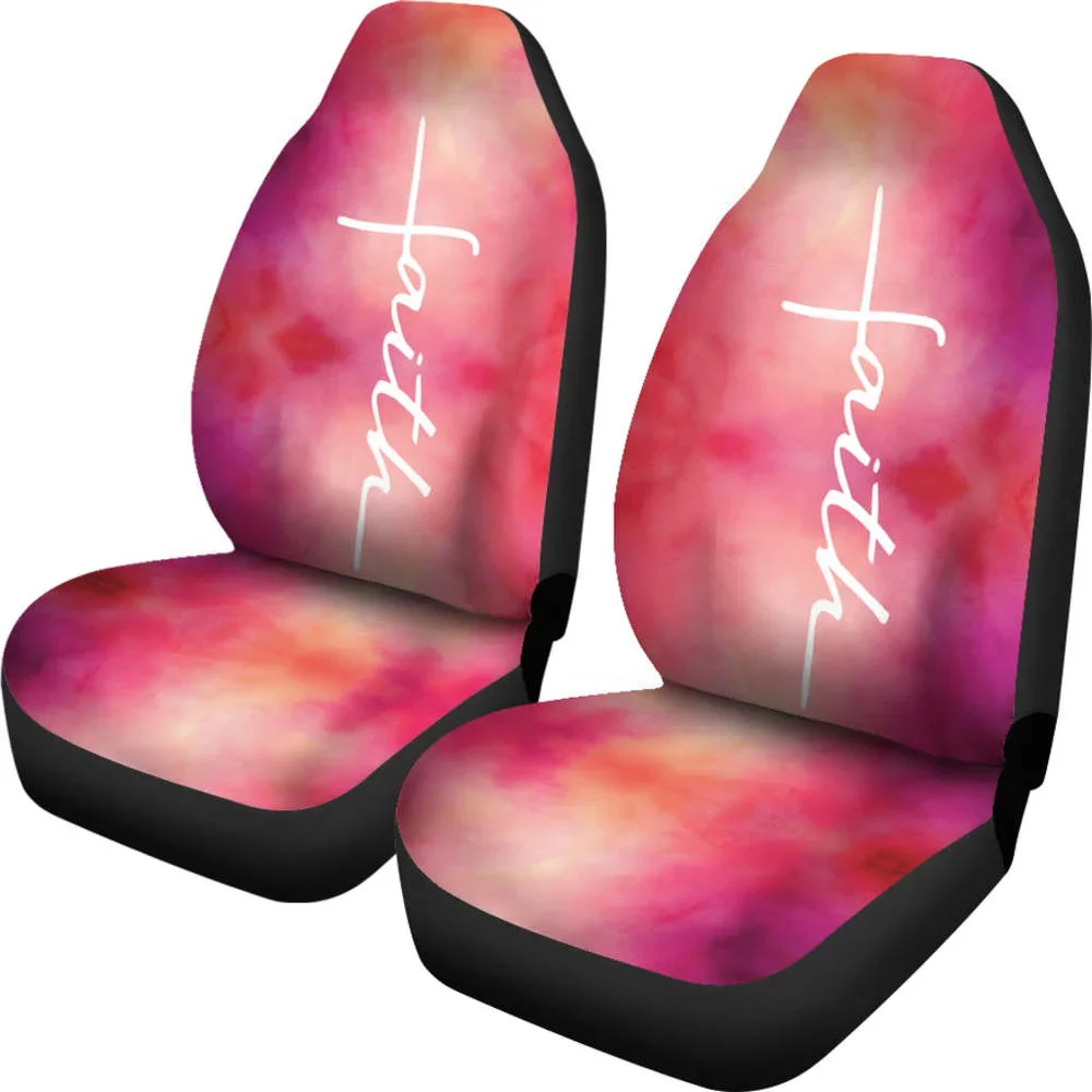 Faith Word Cross In White On Pink Watercolor Car Seat Covers Religious,Pack of 2 Universal Front Seat Protective Cover