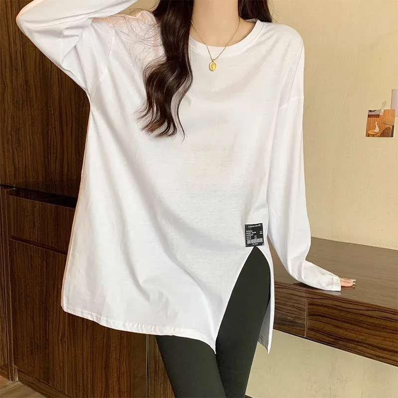 plus Size Women's White Base Shirt German Velvet Long Sleeve Loose Top Korean Style Cotton Polyester Blend Winter T-Shirt
