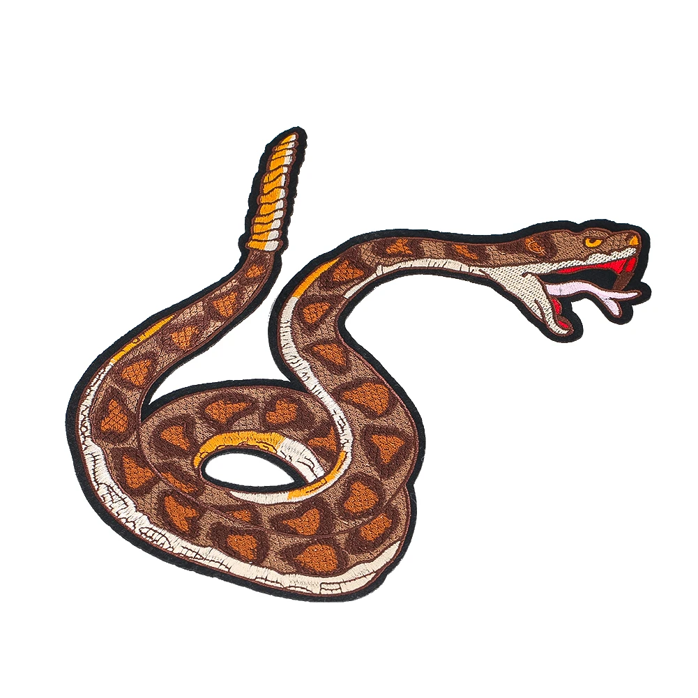 27cm Large Snake Embroidered Patch Python Rattlesnake Iron On Patches Clothing Back Biker Jacket Vest Punk Badge Applique