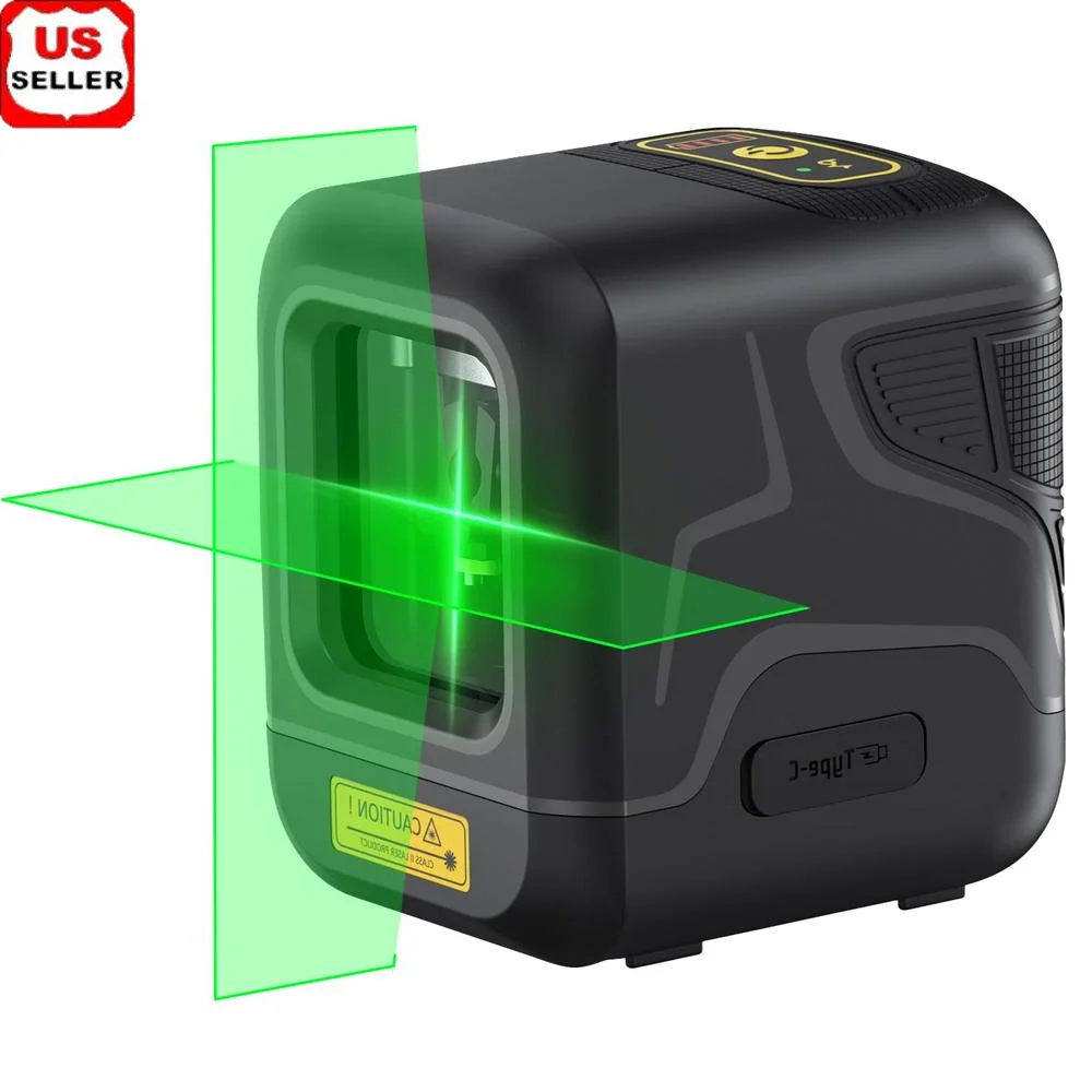 Portable Green Laser Level USB-C Rechargeable Magnetic Bracket Self-Leveling 360° Rotation High Brightness Cross Line 100ft D2