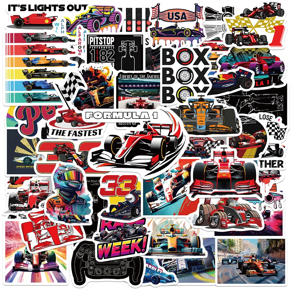 50pcs COOL Car F1 Formula One Racing Brand DIY for Helmet Luggage Bumper Bike Motorcycle Car Vinyl Decals Sticker Decal Sticker