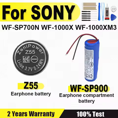 New 3.7V Z55 For ZeniPower Battery For Sony WF-1000XM3 WF-SP900 WF-SP700N WF-1000X TWS Earbuds Earphone CP1254 Battery + Tools
