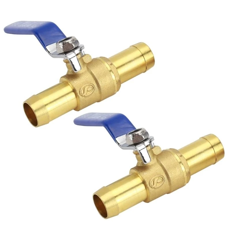 JU64 2 Pieces 2 Way Straight Barb Shut-off Ball Valves 16mm Hose Barb  Brass Balls Valves Simple Installation Durable