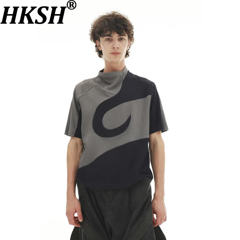 HKSH Summer New Men Tide Chic Ins Tail T-shirt Deconstructed Patchwork Color Contrast Textured Fashion High Street Tees HK27854
