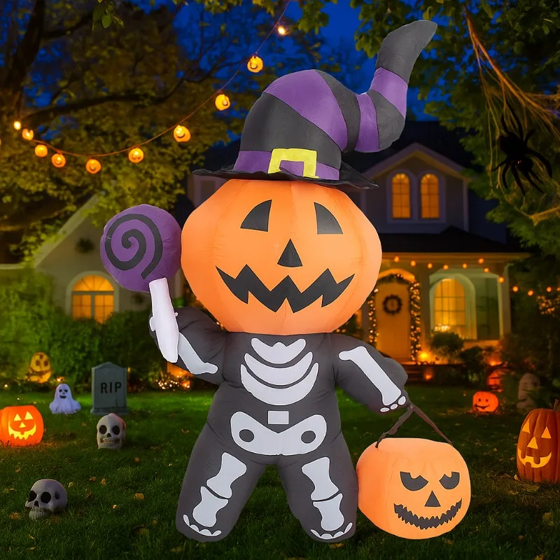 Juguetes inflables de 5,5 pies, calabaza gigante, fantasma, decoración de Halloween, jardín al aire libre, casas, decoración brillante, modelo inflado de terror