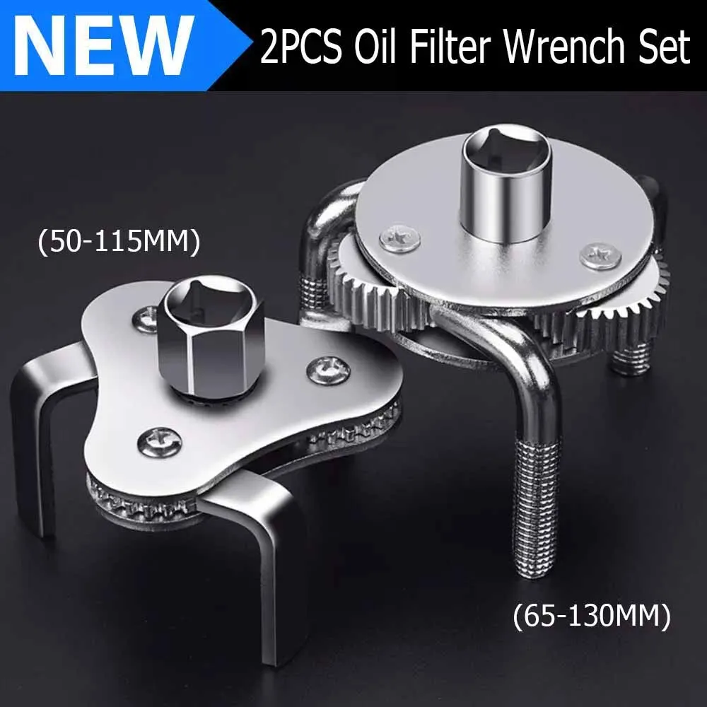 Universal 2Pcs Oil Filter Wrench Set Adjustable 2 Way 3 Leg Oil & Fuel Filter Removal Tools Kit Silver For Car Repair Tool