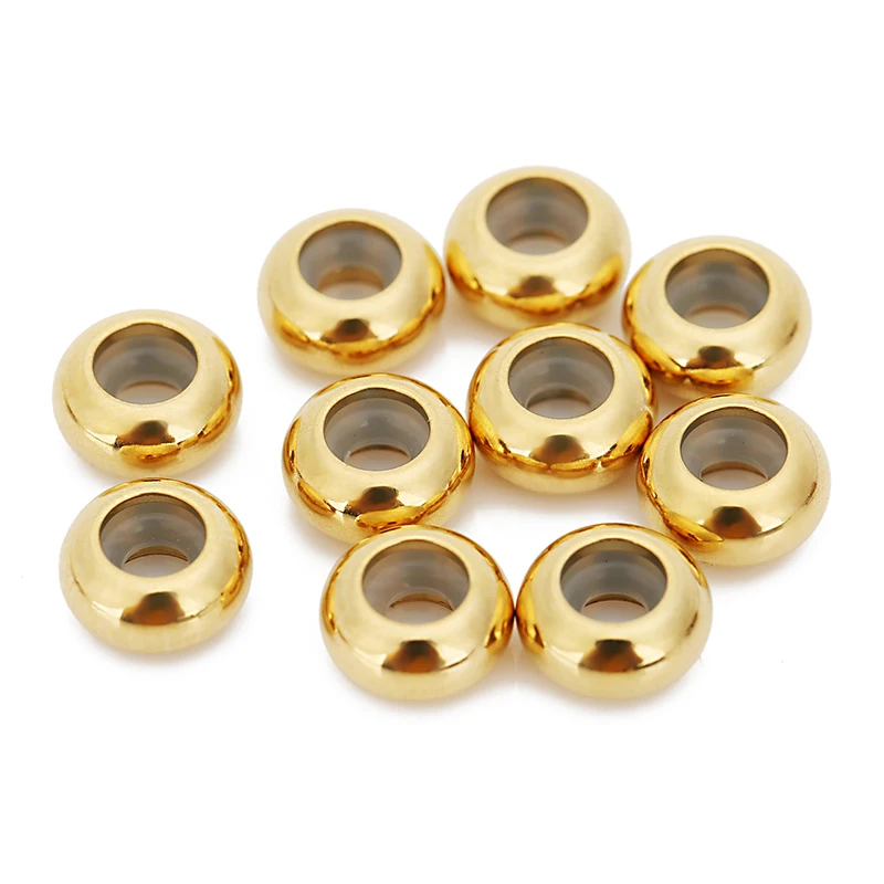 10pcs/lot Stainless Steel Spacer Charm Beads Round Flat Rondelle Stopper Beads with Rubber Spacer Beads for DIY Jewelry Making