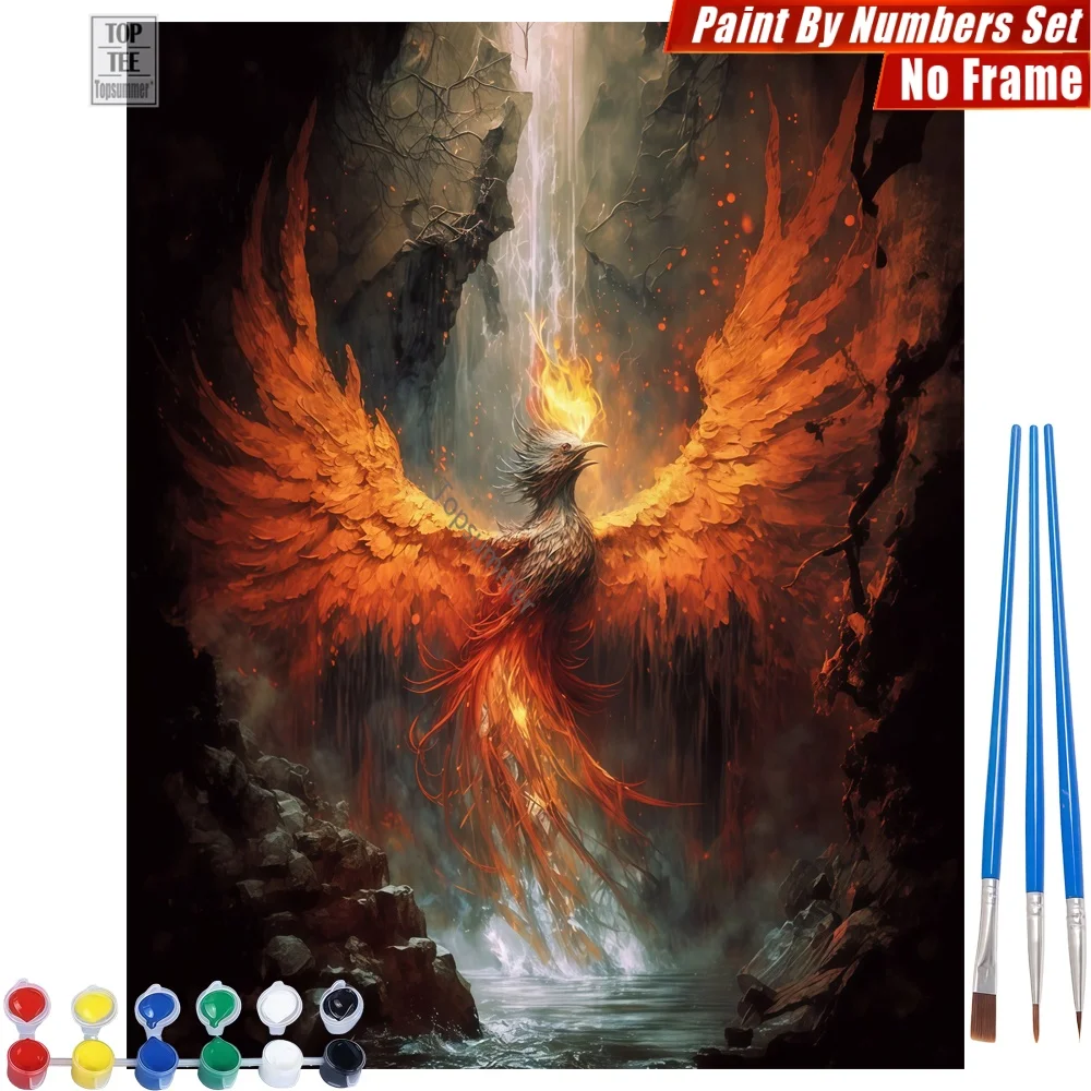 

Phoenix Waterfall Cave DIY Digital Oil Painting Set - Phoenix Fire Water Living Room Wall Art Thanksgiving Day Gift For Grandma