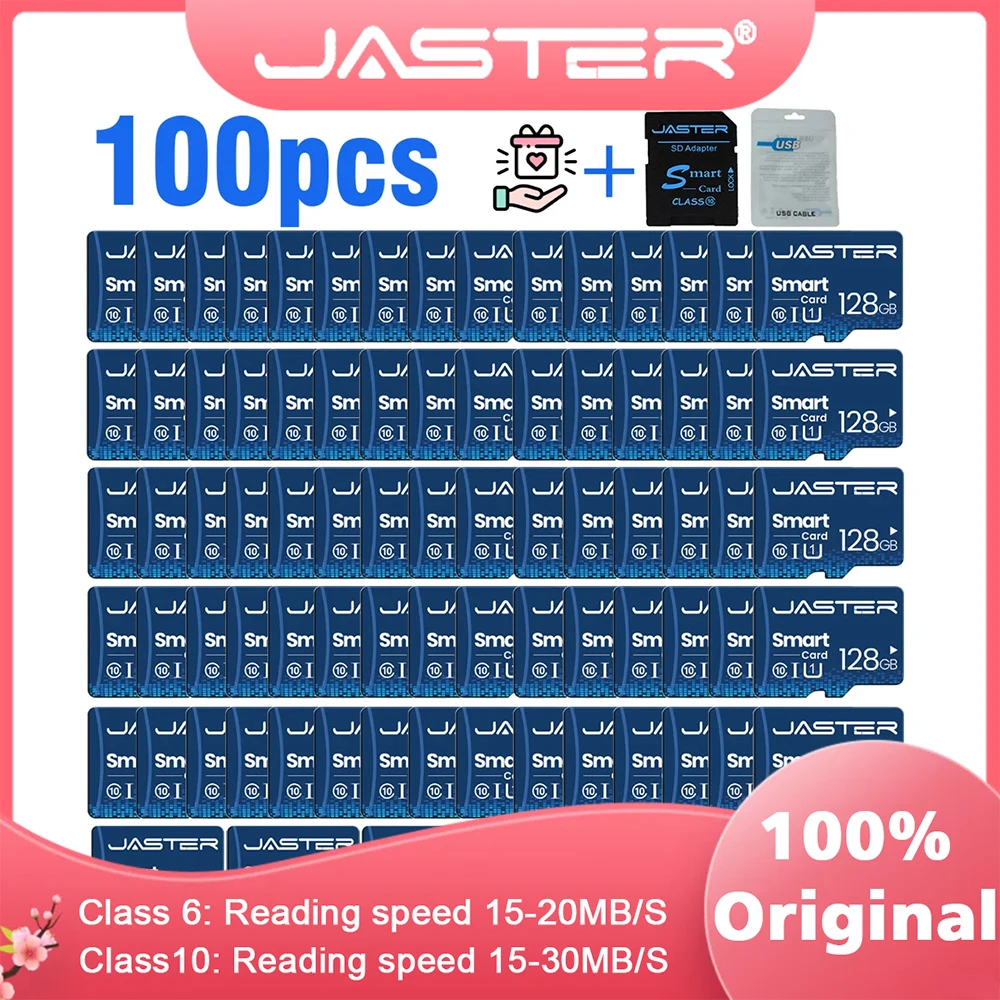 

100pcs JASTER High-Capacity Class 10 Memory Card 128GB Super Mini TF Card 64GB SD Storage Flash Card for Phone Camera Sky Blue
