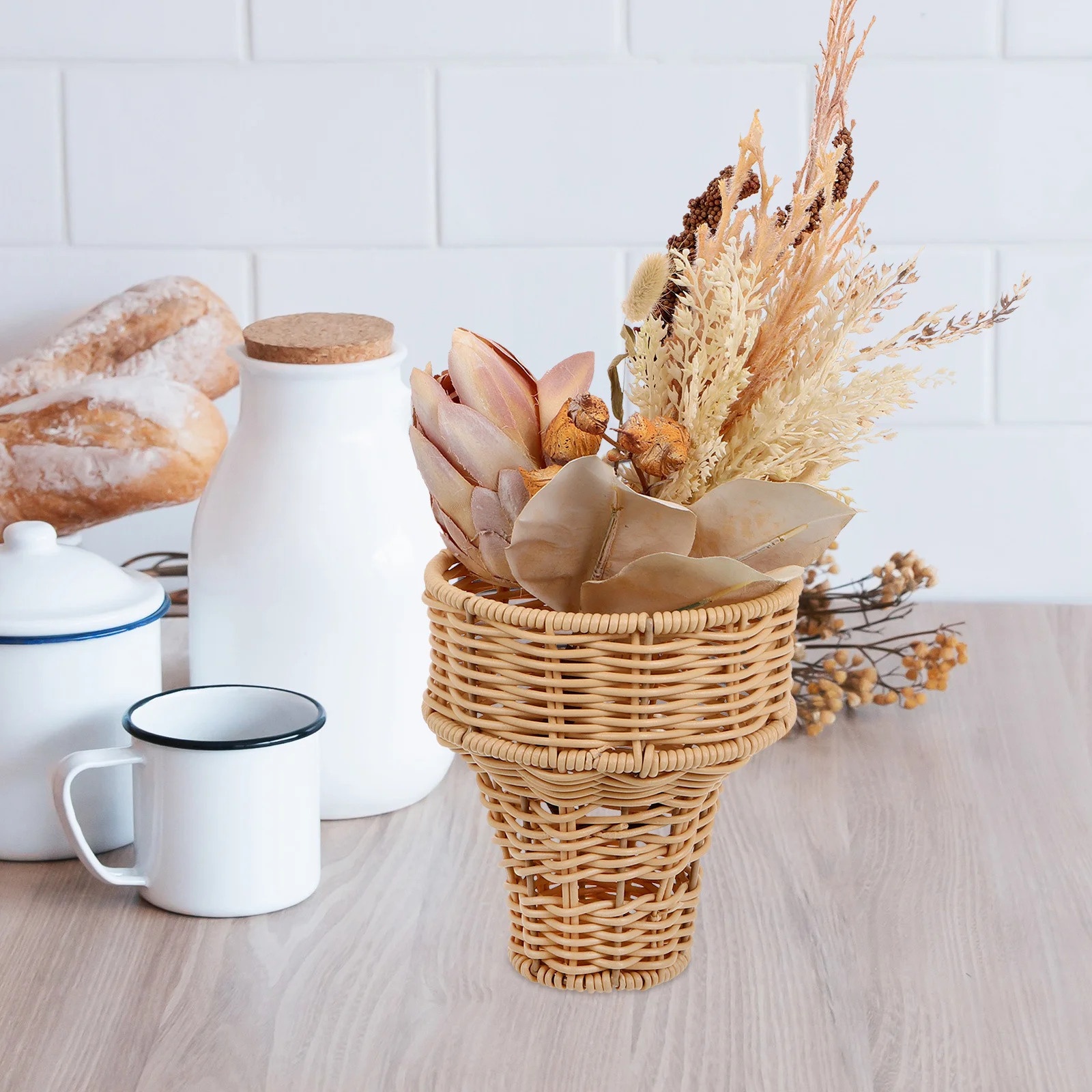 

Cute Bear Flower Bouquet Basket Imitation Rattan Woven Holder Floral Arrangement Storage For Valentine Wedding Halloween