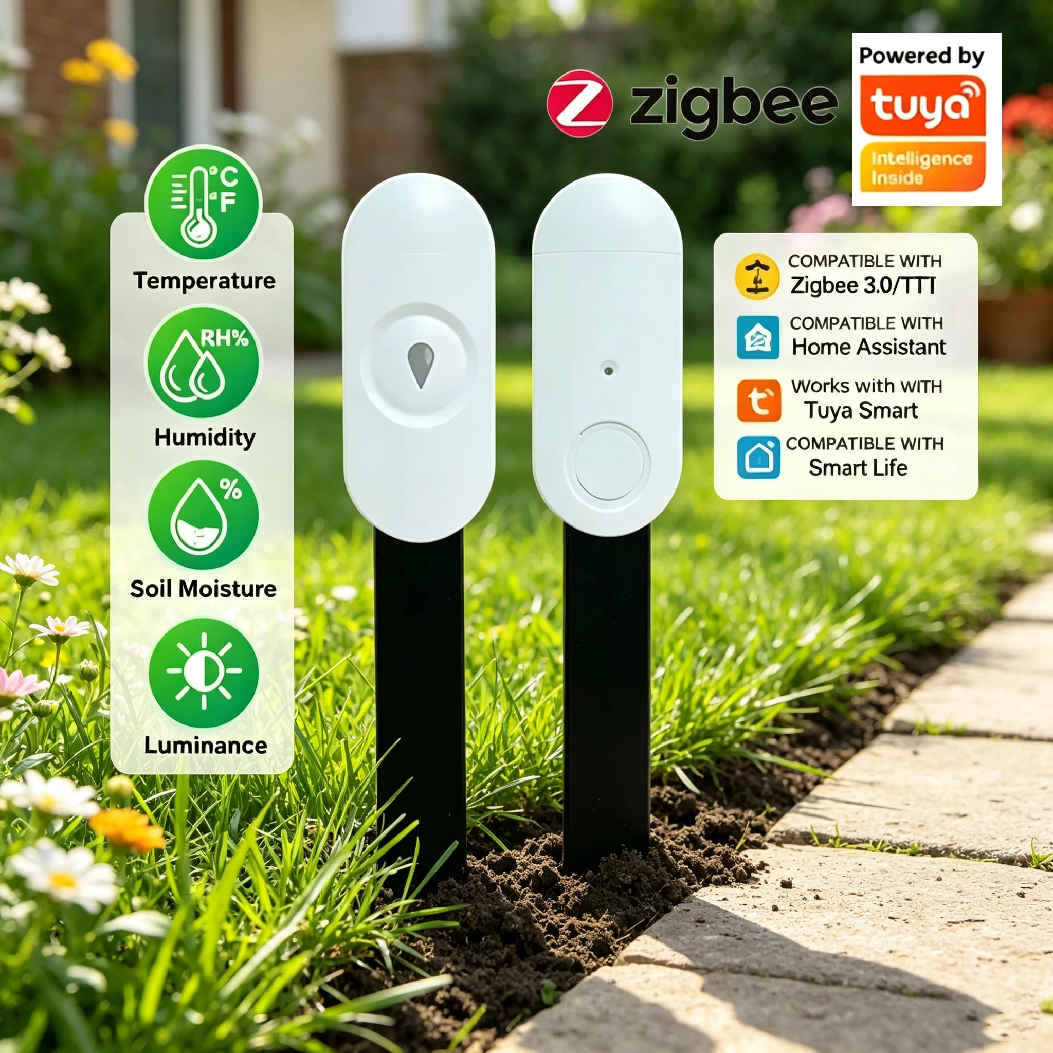 Smart Zigbee Plant Monitor Work With Tuya APP Soil Moisture Temp Humidity Luminance Sensor For Home Greenhouse Yard Plant Care