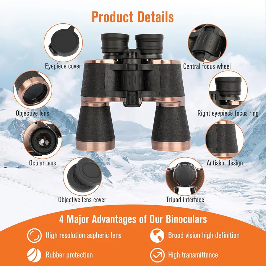

Binoculars 20x50 Metal Portable Prism IPX4 Waterproof FMC Coating for Birdwatching Concert Hunting