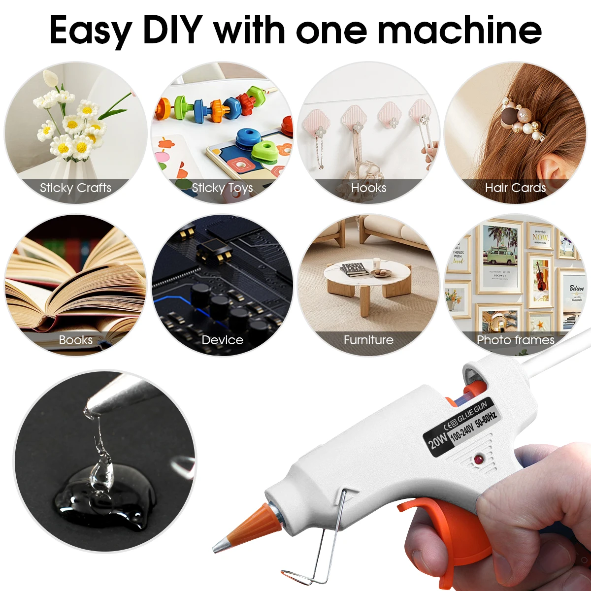 20W Hot Silicone Gun Melt Glue With 40Pcs Glue Sticks Mini Industrial Guns Household Heat Temperature Thermo for DIY Crafts Arts