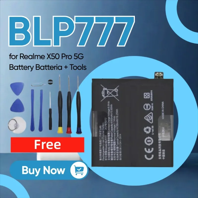 

7.74V 4200mAh BLP777 Li-Polymer Battery Replacement for Realme X50 Pro 5G Battery Batteria + Tools