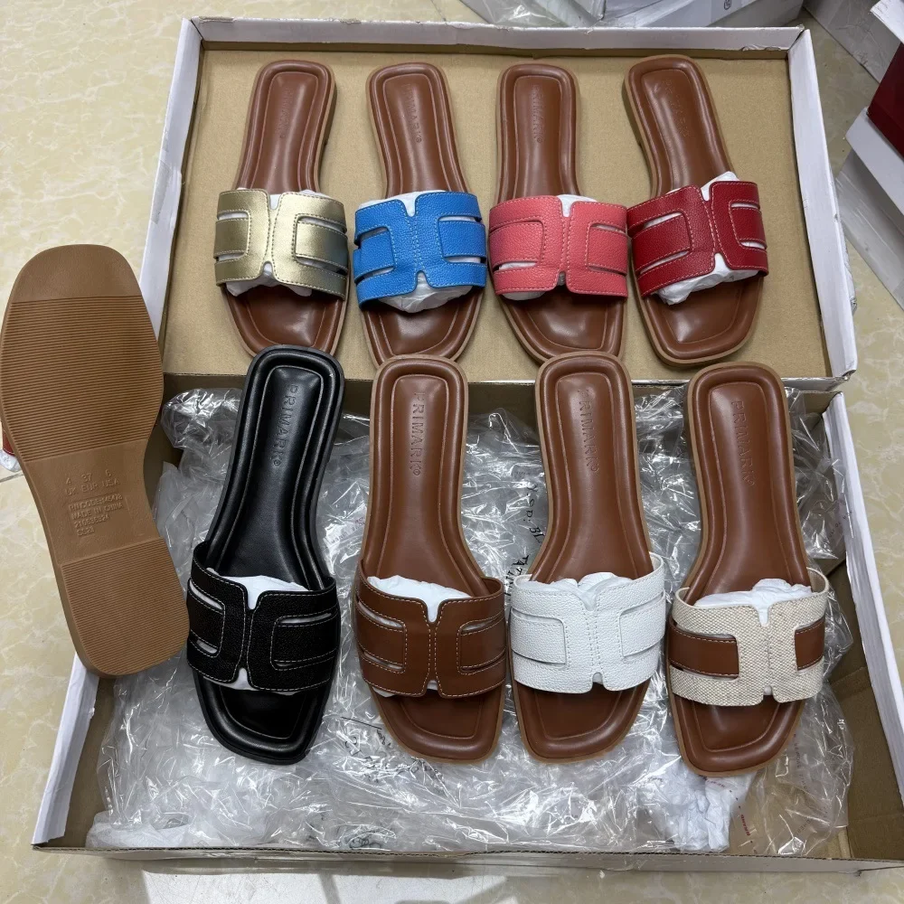Nuevas sandalias de fondo plano de estilo francés para mujer, ropa de playa informal de verano, zapatillas de moda sin cordones multicolores para exteriores para mujer