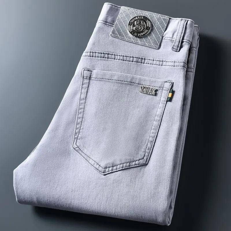 

Новые мужские джинсовые джинсы, тонкие летние прямые деловые модные мужские эластичные джинсовые брюки высокого качества, новые поступления, рабочие брюки