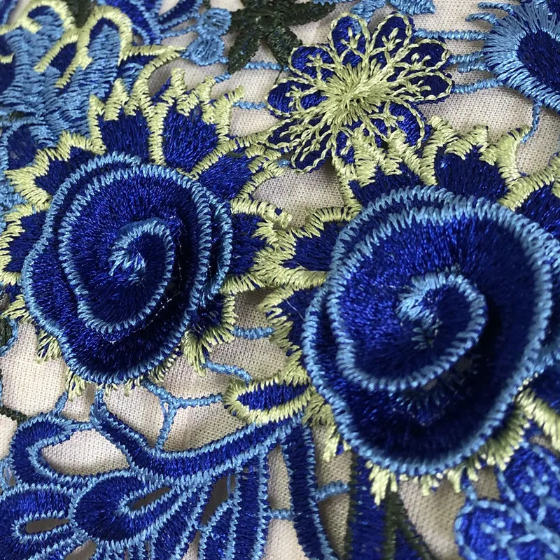 1PCS Blue embroidered fabric patch with three-dimensional floral patches Large Hanbok dress skirt decoration accessories