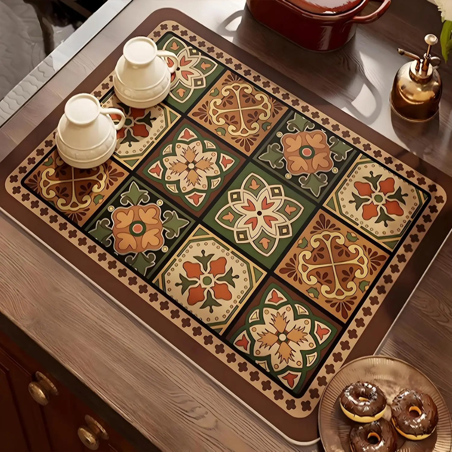 VIKAMA Bohemian Coffee Machine Tray Dish Drying Mat Absorbent Quick-Dry Barware Mat Kitchen Drainage Mat Kitchen Accessories