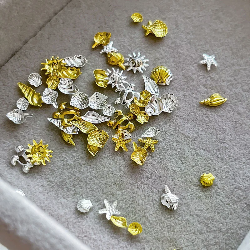 

100Pcs Ocean Starfish Shell Nail Charms Golden Silver Metal Nail Art Decor 3D Nail Rivet Metallic Slice DIY Manicure Nail Parts