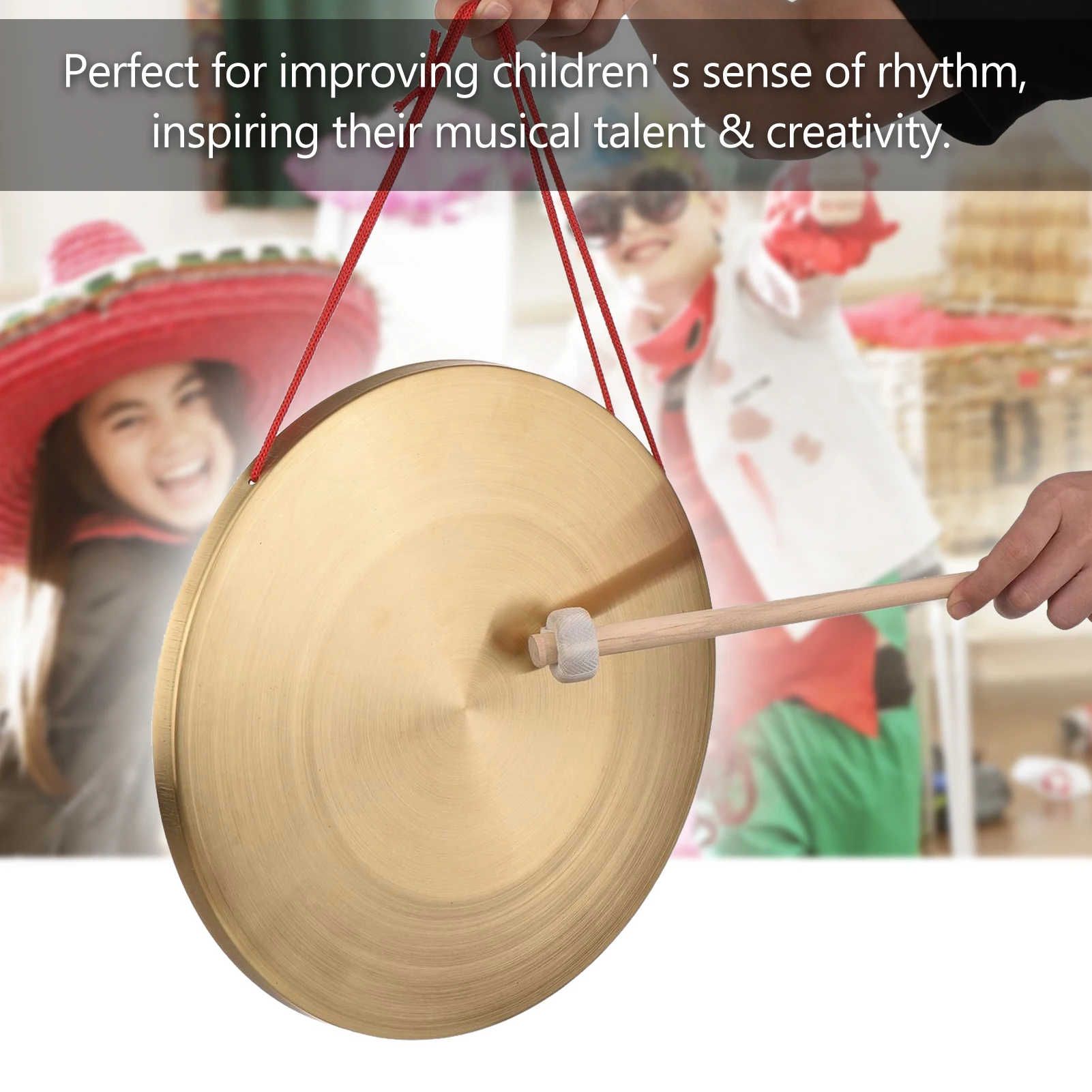 15cm/22cm/30cm Hand Gong Cymbals Brass Copper Gong Chapel Opera Percussion Instrument with Round Play Hammer