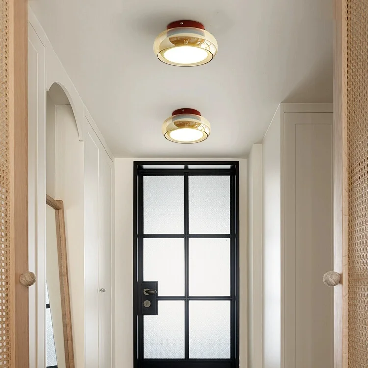 French style minimalist glass circular ceiling light, creamy sun lamp, dressing room light, antique style entrance foyer light
