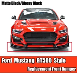 Replacement Front Lip for 2015-2021 Ford Mustang GT500 Style Front Bumper fit with Modified W GT500 AMMP Matte Glossy Black