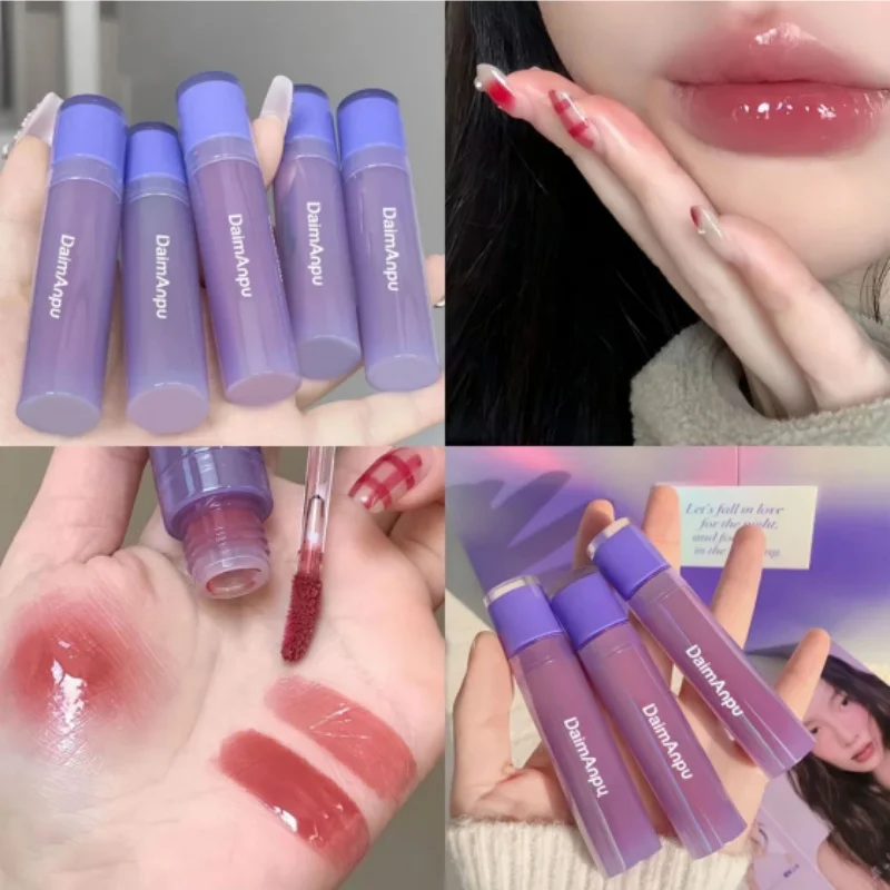 ลิปกลอสสีม่วง Plumping Mirror Water Gloss ส่องแสงและให้ความชุ่มชื้นคราบริมฝีปากที่มีเม็ดสีสูงสําหรับเด็กหญิงและสตรี