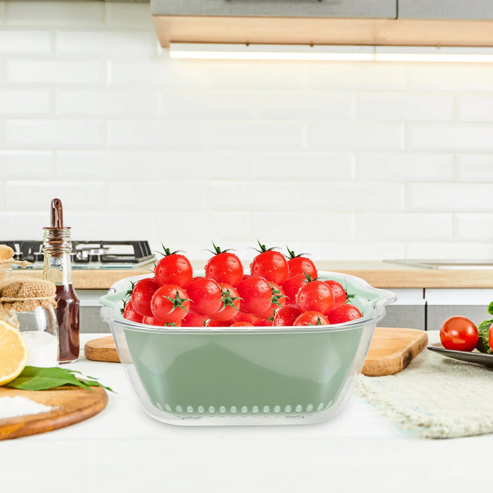 

4 Pcs Drain Basket Vegetable Drainer Fruit Washing Rice Rinser Bowl Green Plastic Strainer Kitchen Tools