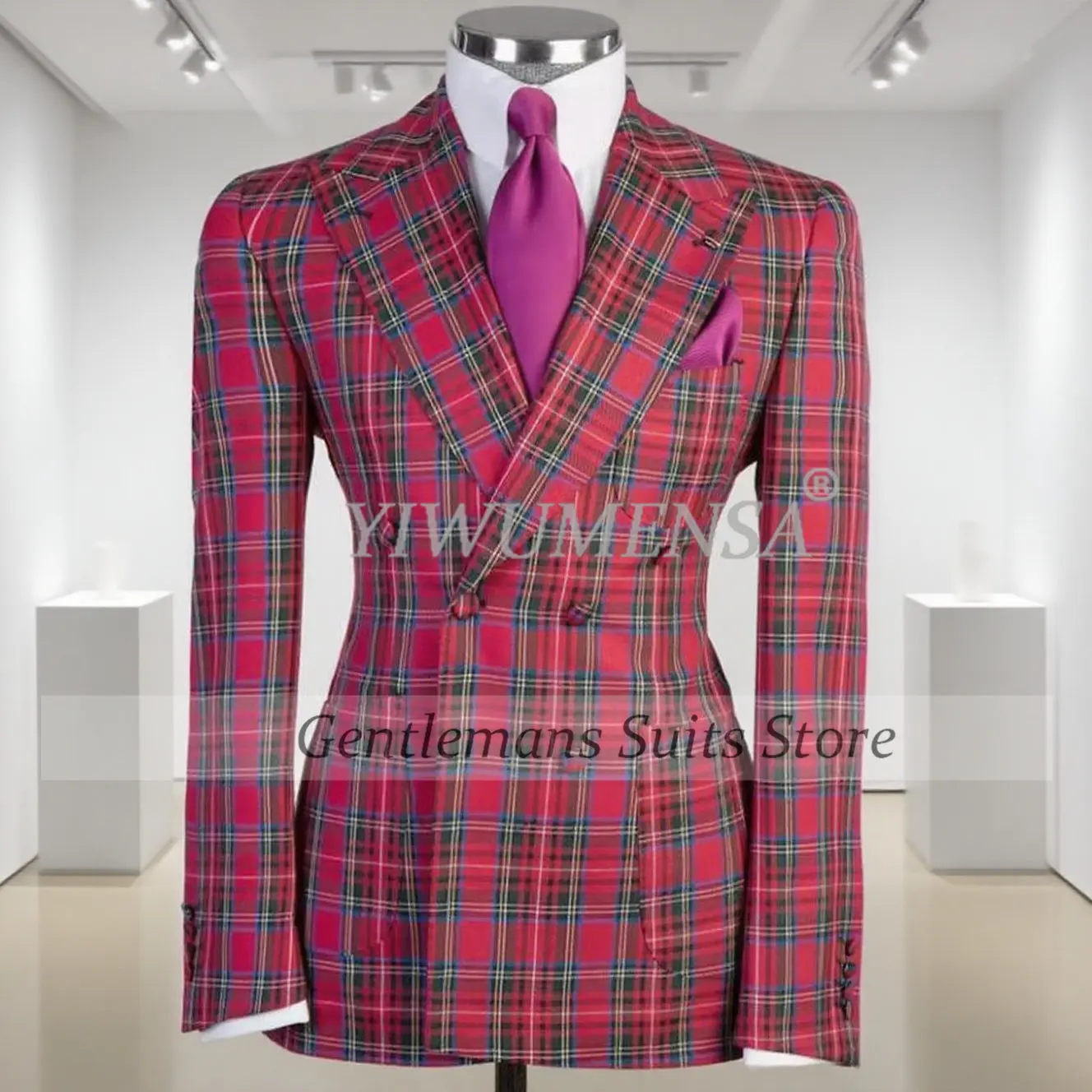 

Classic Plaid Men Suits 2 Pieces Sets Double Breasted Groom Formal Tuxedos Handsome Male English Style Blazers Customized 2025