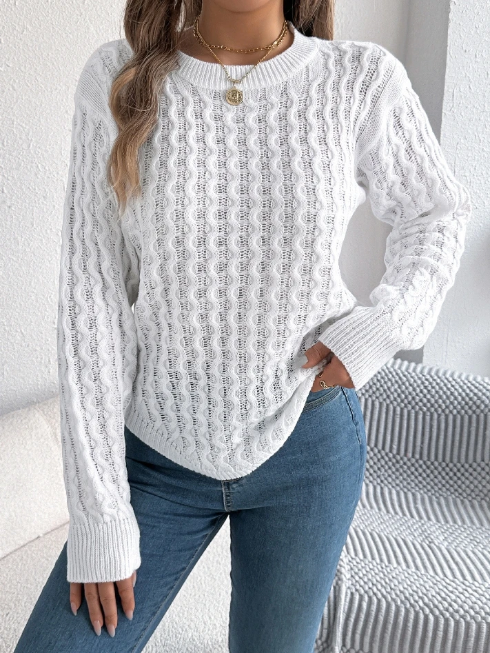 Elegant Casual Solid Color Sweater for Women 2025 Autumn Winter New Fashion Top Lantern Sleeve Irregular Pullover