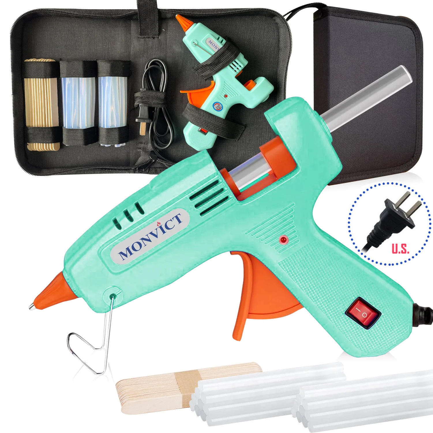 MONVICT 30 Watts Mini Hot Glue Gun Kit with Carrying Case,20 Pcs Premium Glue Sticks, 10 Pcs Wood Craft sticks, Fast Preheating