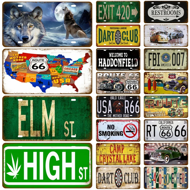 Route 66 Vintage Car Oil Metal Sign Decorative Plaque Tire Service Garage Gas Oil Tin Sign Man Cave Club Bar Home Wall Decor Art